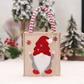 Christmas burlap gift bag featuring 3D grey gnome with red hat and snowflake sequins - Snowflake Tote Bag