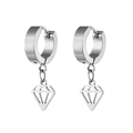 Creative silver titanium steel hoop earrings with geometric hollow diamond drop pendants - Ear Buckle / Silver