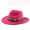 Chapeau de cowboy en daim magenta avec perles ethniques turquoise et emblème bronze - M (56-58cm) / Rose rouge