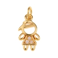 Detail of a golden girl pendant featuring three pink zircon stones for DIY jewelry making - Little Girl