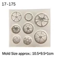 Καλούπι σιλικόνης steampunk με 8 γρανάζια, 10,5x9,5x1cm για ζαχαρόπαστα και χειροτεχνία - Γκρι