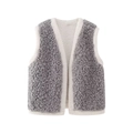 Gilet minimalista in finta pelle di pecora grigio e bianco con scollo a V senza bottoni - XS / Grigio