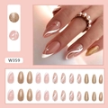 French style press-on nails with white wave patterns and rose gold glitter details - Glitter Champagne (W359)