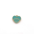 18K gold plated heart charm with turquoise enamel and evil eye pattern for DIY necklaces - Teal Heart