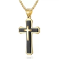 Classic gold and black double cross pendant necklace in stainless steel with chain - Necklace Set / Black & Gold Pendant + Chain
