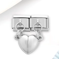 Silver stainless steel Italian charm link featuring a polished magnetic heart pendant - 3195 - A Pair Of Magnetic Heart-shaped Pendants