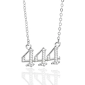 Sparkling silver number 444 angel necklace with cubic zirconia pendant for women - Platinum-444