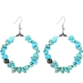Detail of bohemian hoop earrings with light blue irregular stones and silver hooks - Turquoise