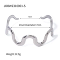 Detailed view of silver irregular wave cuff bracelet with 7cm inner diameter and 4cm opening - Silver Wave Open Bangle (JDBW2310001-S)