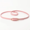 Slim pink leather belt for women with elegant gold metal buckle on white background - Pink