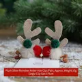 Pair of plush reindeer antler hair clips with festive red and green pompoms for Christmas - Plush Silver Antler Hair Clip