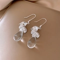 Silver leaf drop earrings with clear teardrop crystal on luxury gold satin fabric - 78# Earring Hook - Silver Metal Leaf Transparent Water Drop