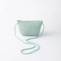 Detail of light green handwoven straw bag with a trapezoidal shape and braided strap - Green Large Bag (20*15cm)