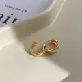 French vintage geometric golden quilted pattern hoop earrings with 925 silver pins - Gold Quilted Pattern Hoop (E026)