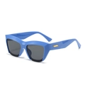 Fashionable square semi-rimless sunglasses in bright blue with golden temple accents - Blue Frame Grey Lens