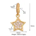 Detailed view of 19mm gold plated star pendant with white zircon inlays and measurements - Gold Star