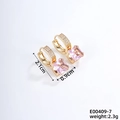 Elegant gold hoop earrings with sparkling square pink zircon pendant for women - Gold / Pink
