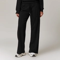 Pantalones deportivos negros de cintura alta para mujer con cordón y pernera ancha - S / Negro Premium