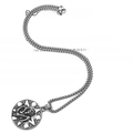 Silberne Halskette mit Sensenmann-Totenkopf-Pentagramm-Anhänger aus Edelstahl - Anhänger + 3mm Breite 50cm Kette