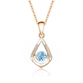 Rose gold S925 sterling silver necklace featuring a dancing blue teardrop pendant - Zirconia Sea Blue Stone Rose Gold