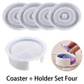 Silicone resin mold set for 4 round coasters and matching storage holder base - Ring Coaster Set 04