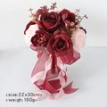 Artificial bridal bouquet with burgundy and pink roses tied with organza ribbons - Burgundy