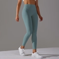 Women's high-waisted gray-blue yoga leggings with seamless design for fitness - Mystery Green