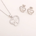 Silver heartbeat heart necklace and earrings set with white cubic zirconia accents - Heartbeat Style / Silver