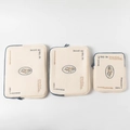 Three-piece set of off-white canvas laptop and iPad sleeves with navy blue trim zippers - 11" / Ivory