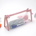 Pink transparent PVC stationery pouch with large capacity and triangle structure design - Pink
