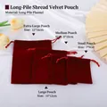 Dark red velvet drawstring jewelry pouches shown in four different sizes for gifting - Drawstring Style / 8*10cm / Dark Wine Red