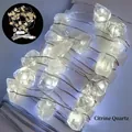 Natural citrine and white crystal stone LED copper wire string lights with USB power - Citrine