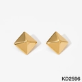 Polished golden stainless steel pyramid earrings with a shiny metallic finish - 3D Pyramid Shape (KD2596) / Gold