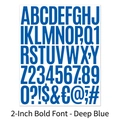 Detail of 2-inch dark blue uppercase alphabet and number stickers in sans-serif font - Dark Blue