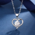 Silver hollow heart necklace with clear round zircon on textured blue background - Xl-21 [with Chain]