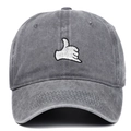 Washed grey cotton baseball cap with white shaka hand gesture embroidery for outdoors - Gray