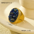Detailed size specifications of the vintage geometric natural stone ring in golden finish - One Size / Blue