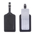 Adjustable black PU leather luggage tag with silver buckle and clear ID window card - Black