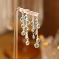 Orecchini lunghi a frangia placcati oro 18k con perle di vetro blu chiaro e argento - Perno per orecchini in argento-Blu-6 Perle