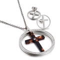 Silver vintage jewelry set with tortoiseshell resin pendants and sparkling crystals - Silver Branch Bird (KS87558-K)