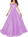Robe de soirée trapèze à paillettes violettes et épaules dénudées pour femme - US size 2 / Haut Et Bas / Violet