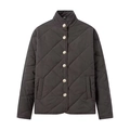 Detail of dark grey quilted jacket featuring diamond pattern texture and stand-up collar - S / Black