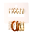 Set de 6 pendientes de aro dorados con perlas de imitación y aros de acrílico ámbar - Estilo de Torsión Dorado y Resina Ámbar (5909001)
