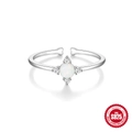 Adjustable S925 sterling silver ring featuring a round white opal and zircon accents - Style 9-White Opal