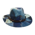 Western patchwork denim hat with leather strap and silver metal bull head ornament - One Size / Denim Bull Head / Royal Blue