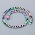 Rainbow iridescent 12mm Cuban link chain necklace with secure rectangular clasp - Rainbow (KN282333-KJX)