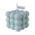 Light blue bubble cube candle with handmade label for aesthetic room decor - Light Blue - Azure