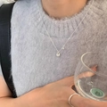 Minimalist silver teardrop pendant necklace and ring set on blue mohair sweater - Teardrop & Ball Set (XL3240)