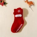 Détails de chaussettes de Noël rouges pour bébés avec flocons de neige en peluche - Chaussettes Rouges Gants Rouges