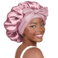 Pink satin sleep bonnet for hair care with large decorative bow on the front - Large / Dusty Rose